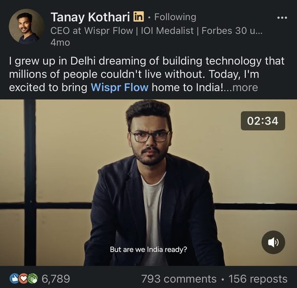 Tanay Kothari on LinkedIn: bringing Wispr Flow home to India